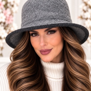 Pălărie Damă Elegantă Reglabilă din Lână, nuanta de Gri-Negru
