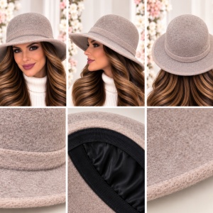 Pălărie Damă Elegantă Reglabilă din Lână, nuanta de pudra-crem - Img 2