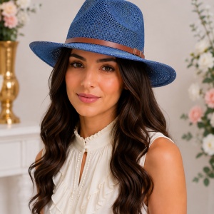 Palarie fashion, model trilby, bleumarin sau neagra, de vara - Img 2