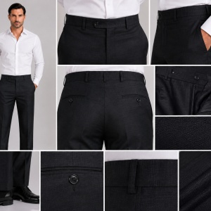 Pantalon barbati cu dungi subtiri in tesatura, de nuanta gri inchis - Img 3