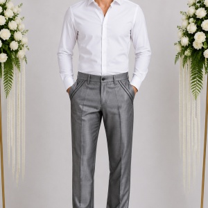 Pantalon barbati model casual, din material lucios de nuanta gri