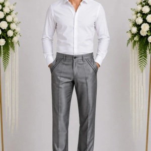 Pantalon barbati model casual, din material lucios de nuanta gri
