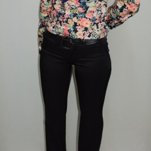 Pantalon casual cu insertii de cusaturi, model clasic, nuanta neagra - Img 2