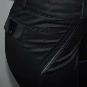 Pantalon casual, culoare neagra, din stofa cu design de dungi - Img 5