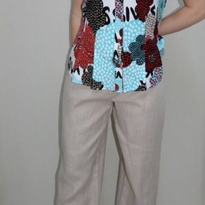 Pantalon comod de vara, masura mare, culoare bej, model simplu - Img 2