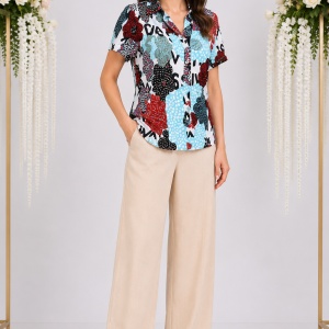 Pantalon comod de vara, masura mare, culoare bej, model simplu