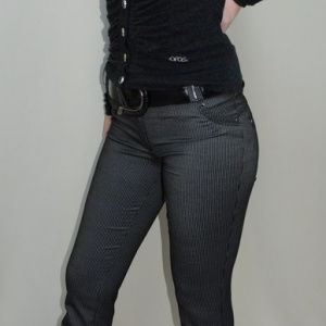 Pantalon cu design dungat, nuanta de gri, inchidere cu fermoar - Img 2