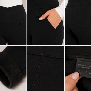 Pantalon damă tip colant, călduros și elastic, cu blăniță interioară – Negru - Img 3