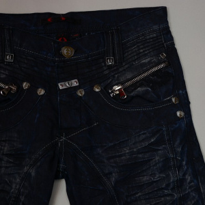 Pantalon de blug, de nuanta bleumarin, cu model de fronseuri - Img 3