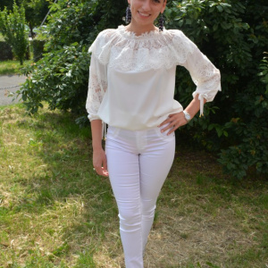 Pantalon de vara de culoare alba, model lung cu croi conic - Img 2