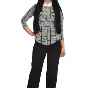 Pantalon de zi cu aplicatii de voal,nuanta neagra - Img 1