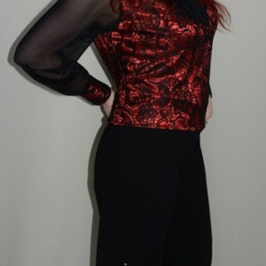 Pantalon elegant, nuanta de negru, design de strasuri - Img 5