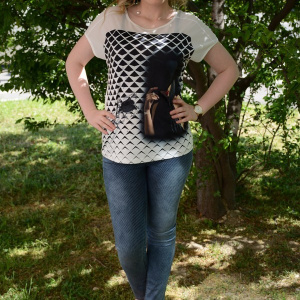 Pantalon in tendinte, culoare bleumarin, cu design de buline albe - Img 4