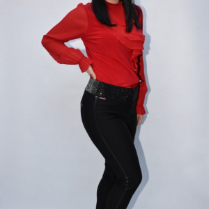 Pantalon Janette cu insertii de strasuri negru-argintiu,nuanta de negru - Img 3