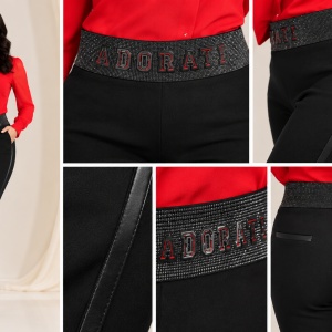 Pantalon Janette cu insertii de strasuri negru-argintiu,nuanta de negru - Img 3