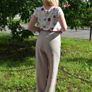 Pantalon lung, confortabil cu croi larg pe picior, din bumbac bej - Img 4