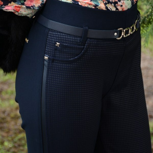 Pantalon lung, de culoare bleumarin, cu model rafinat in fata - Img 5