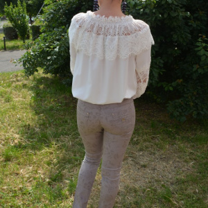 Pantalon lung de vara, de culoare bej, cu model de flori mari - Img 4