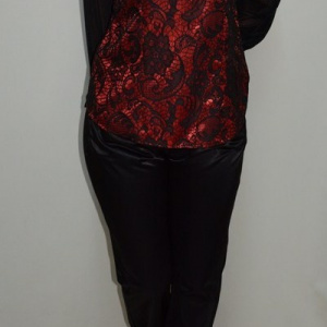 Pantalon lung, deosebit, din material cu aspect satinat, negru - Img 5