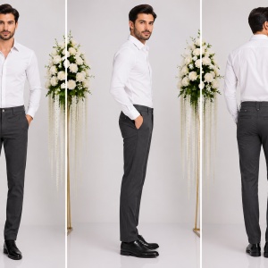Pantalon lung masuri mici, de culoare gri inchis, model casual - Img 4