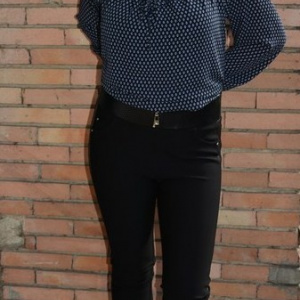 Pantalon negru din material usor elastic, masura mare, model lung - Img 6