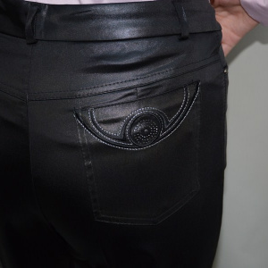 Pantalon negru, saten de calitate, talie inalta comoda - Img 3