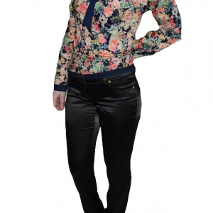 Pantalon tineresc, cusaturi aurii, croiala moderna, neagru - Img 1