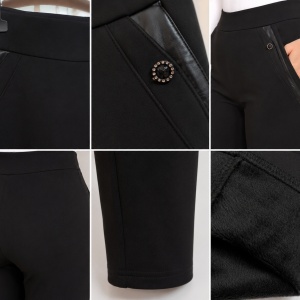 Pantaloni Damă Negri cu Buzunare Decorate și Blăniță Interioară - Img 3