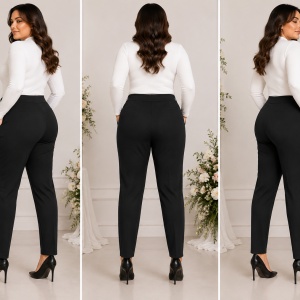 Pantaloni Damă Negri Elastici cu Talie Lată și Detalii Decorative - Img 2
