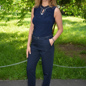 Pantaloni office Medeline cu croi drept,nuanat de bleumarin - Img 3