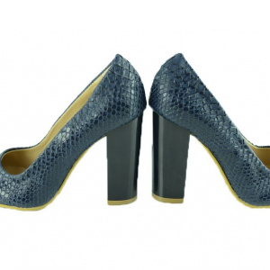 Pantof bleumarin cu model de piele de reptila iesit usor in relief - Img 2