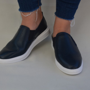 Pantof casual bleumarin, din piele naturala cu elastic inserat - Img 6