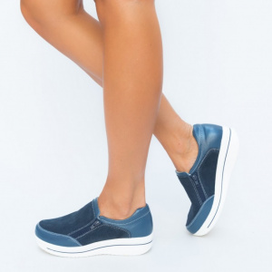 Pantof casual din piele naturala de culoare bleumarin - Img 5