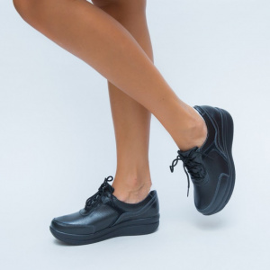 Pantof casuall din piele naturala neagra cu talpa plina - Img 5