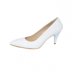 Pantof clasic, de culoare alba, piele ecologica cu aspect de lac