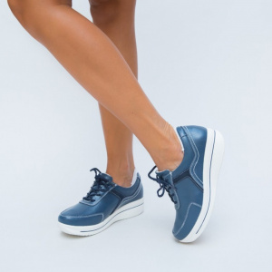 Pantof confortabil din piele naturala bleumarin cu talpa plina - Img 5