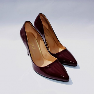 Pantof de culoare marsala, cu toc cui de 9 cm si aspect lucios - Img 4