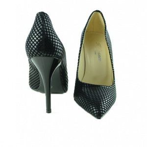Pantof elegant cu toc inalt, de culoare neagra, cu model marunt - Img 3