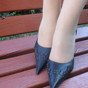 Pantof fashion, nuanta de negru, piele naturala, varf ascutit - Img 3