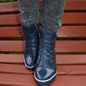 Pantof modern cu platforma imbracata, nuanta bleumarin cu tinte - Img 5