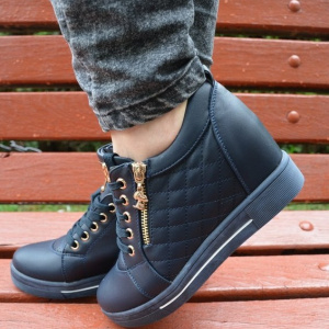 Pantof sport bleumarin cu platforma ascunsa, siret reglabil, fermoar - Img 3