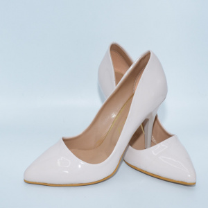 Pantof stiletto, de culoare nud, din piele ecologica moale - Img 4