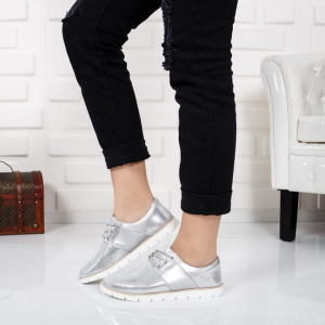 Pantof tineresc cu siret, de culoare argintie, model tip sport - Img 6