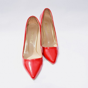 Pantof tip stiletto, de culoare rosie, cu toc cui si varf ascutit - Img 5