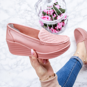 Pantofi cu platforma ,model din piele ,nuanta de roz - Img 3