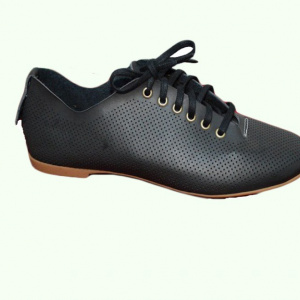 Pantofi cu siret din piele naturala model tip plasa, de culoare neagra - Img 2