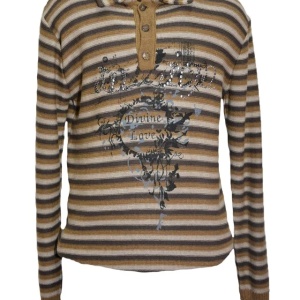 Pulover trendy, nuanta de maro-bej, cu design dungat chic
