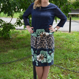 Rochie casual, de culoare bleumarin cu imprimeu floral turcoaz - Img 5