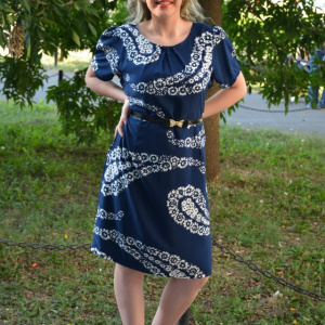 Rochie casual din material subtire de culoare bleumarin - Img 4