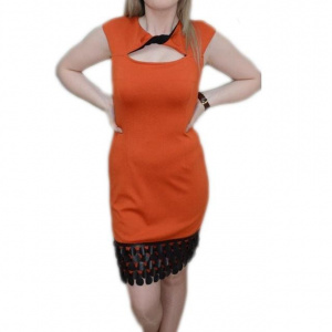 Rochie casual, din stofa, de lungime midi, cu inserti de piele - Img 8